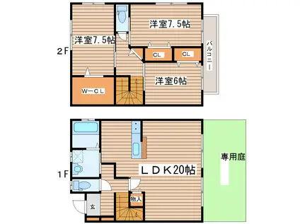 グランディール八乙女中央(3LDK/1階)の間取り写真