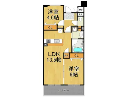 セイル西宮北口(2LDK/3階)の間取り写真