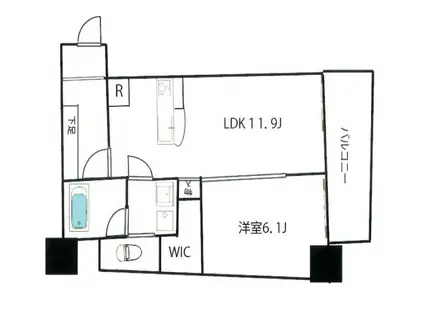 三樹ビル(1LDK/6階)の間取り写真
