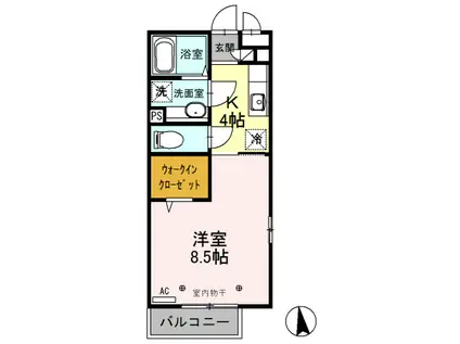 D-ROOM ロックパイン B(1K/2階)の間取り写真