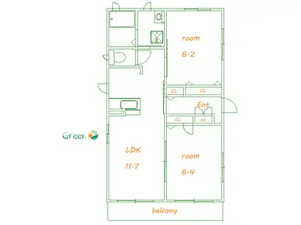 コージーコートB(2LDK/1階)の間取り写真