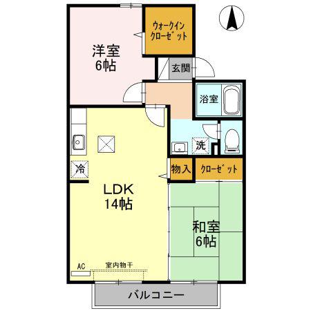 ヴィルヌーブ経堂B棟(2LDK/1階)の間取り写真