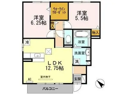 ポムドゥテール(2LDK/1階)の間取り写真