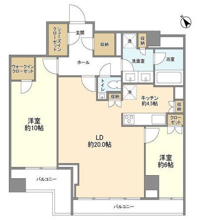 ウエリス代官山猿楽町テラス(2LDK/2階)の間取り写真