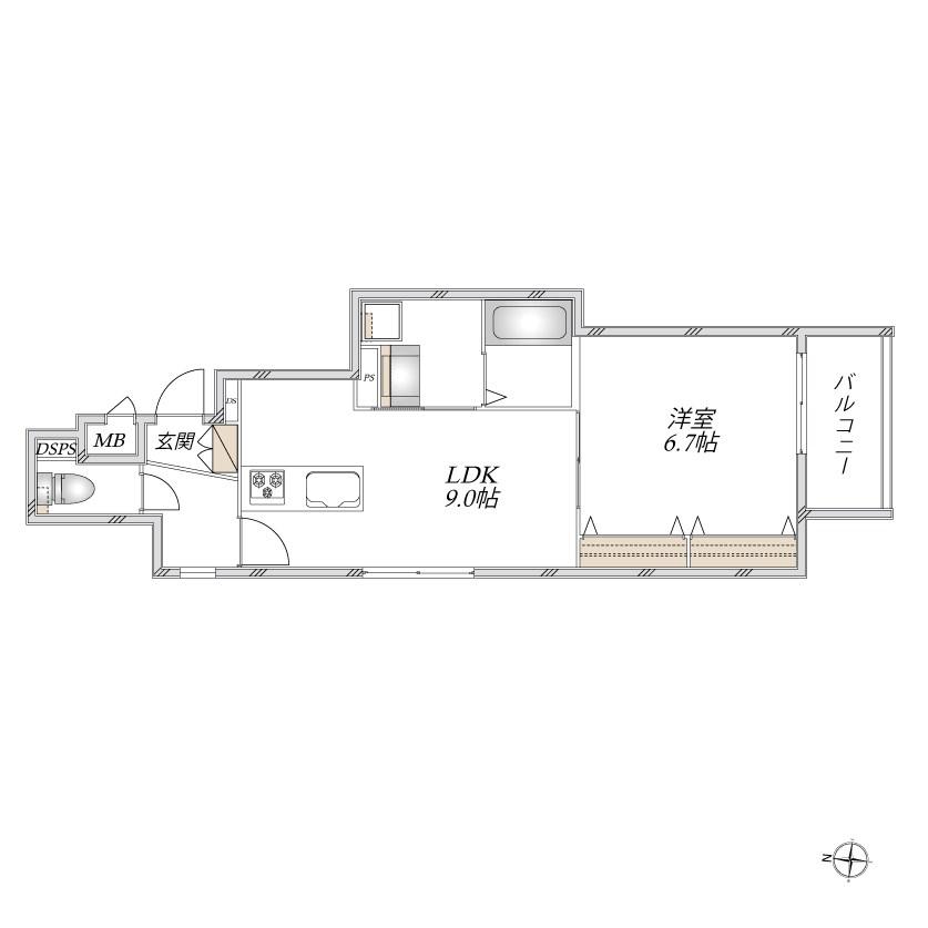 HEBEL MAISON 南武庫之荘(1LDK/3階)の間取り写真