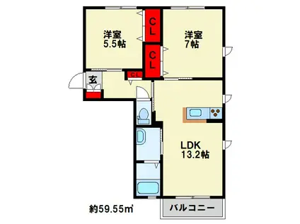 NADYAII D棟 (2LDK/2階)の間取り写真