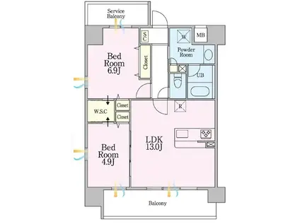 SAKURAレジデンス(2LDK/7階)の間取り写真