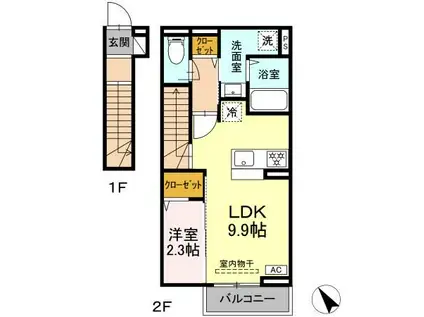 サンライト(1LDK/2階)の間取り写真