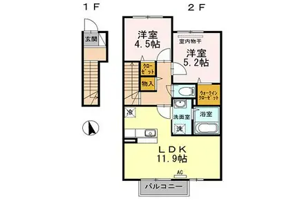 ARCHEK(2LDK/2階)の間取り写真