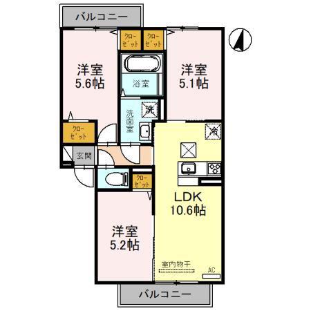 ウッズ荒塚(3LDK/1階)の間取り写真