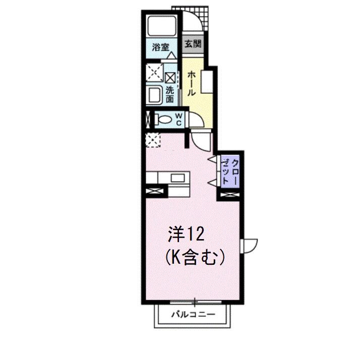 カーサアーデント(ワンルーム/1階)の間取り写真