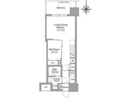 コンフォリア・リヴ東三国駅前ソルテラス(1LDK/2階)の間取り写真