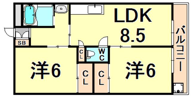 グランツ武庫川(2LDK/3階)の間取り写真