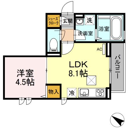 ガーネット(1LDK/1階)の間取り写真