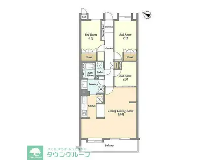 アーデンコート弦巻(3LDK/2階)の間取り写真