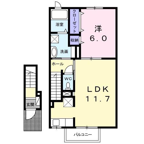 プリムヴェールK(1LDK/2階)の間取り写真