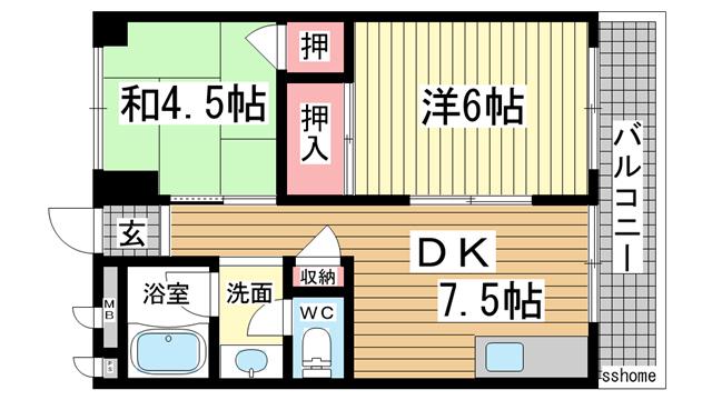 六甲道レクラン(2DK/2階)の間取り写真