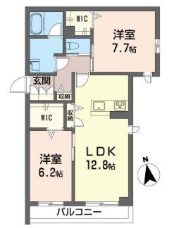 オークステイ清瀬元町ヴィラ(2LDK/2階)の間取り写真