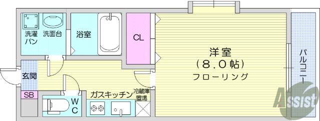 セレーナ宮城野(1K/3階)の間取り写真