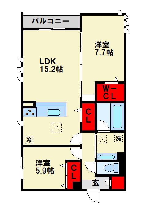 D-ROOM折尾駅前(2LDK/1階)の間取り写真