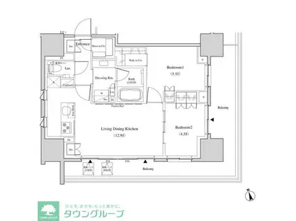 ザ・パークハビオ北千住(2LDK/9階)の間取り写真