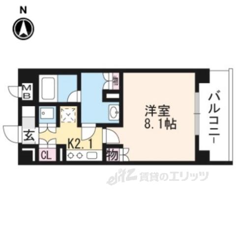 リーガル京都御所西Ⅱ(1K/2階)の間取り写真