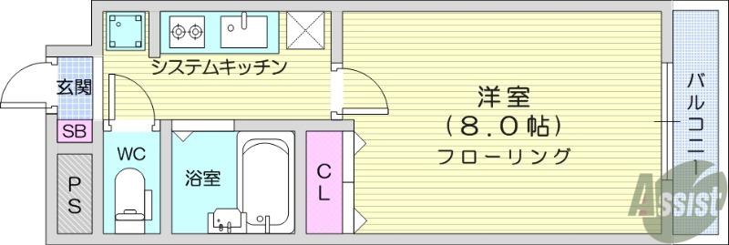 コージーコートひだまり館(1K/6階)の間取り写真