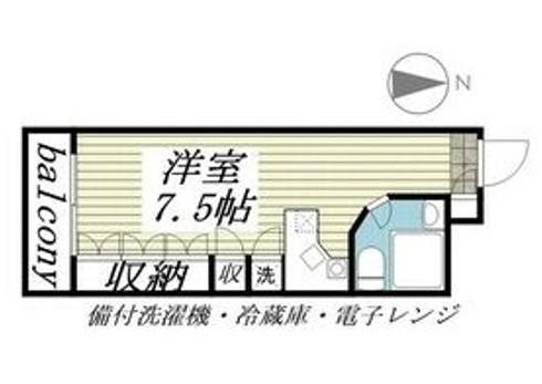 ラ・パルフェド国見(ワンルーム/2階)の間取り写真