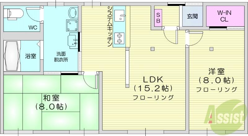 ひまわりヒルズAIAIAI(2LDK/1階)の間取り写真
