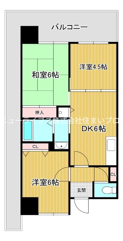 グランドヴィラ香里(3DK/4階)の間取り写真
