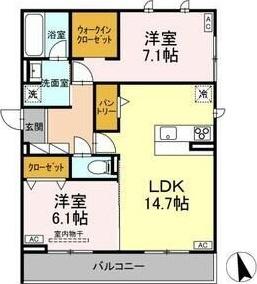 セレスティア長良 ウエスト(2LDK/3階)の間取り写真