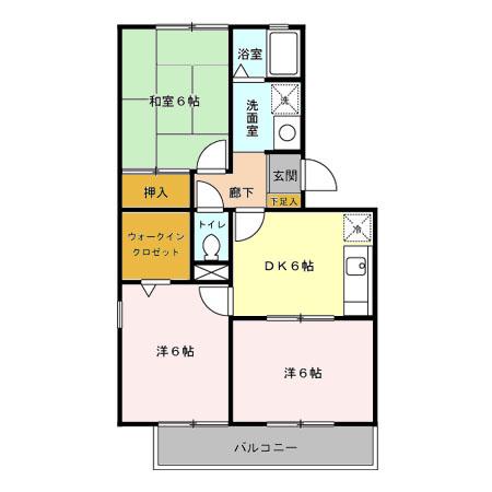 グリーンパーク堀之内(3DK/2階)の間取り写真