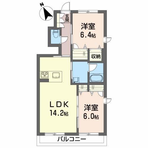 レーヴ・エスピアC(2LDK/1階)の間取り写真