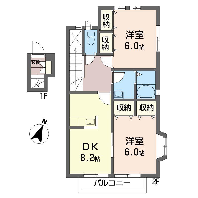 ルミエール大泉II(2DK/2階)の間取り写真
