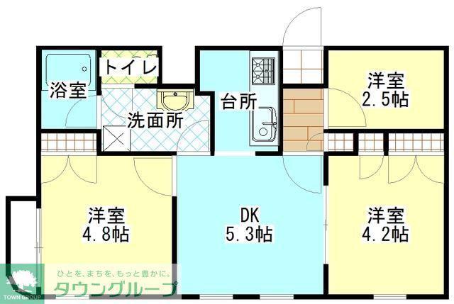 レジデンス西千葉ウエスト棟(3DK/2階)の間取り写真