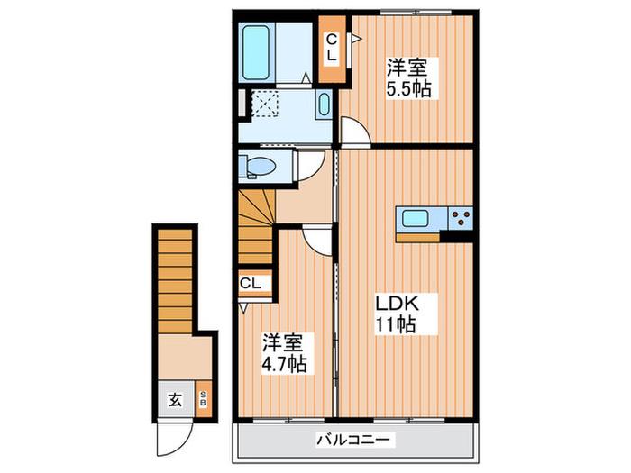 VIVACEA棟(2LDK/1階)の間取り写真