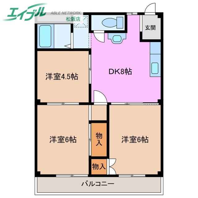 メゾンボヌール(3DK/2階)の間取り写真