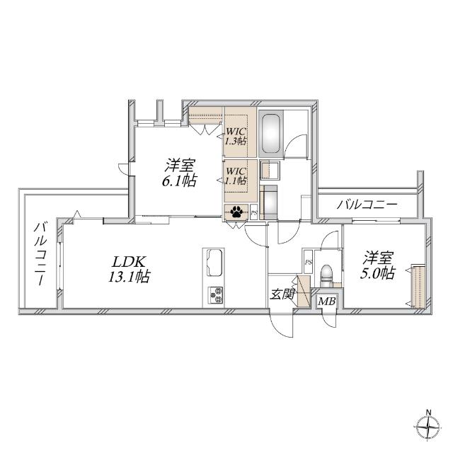 尼崎市南塚口町1丁目へーベル(2LDK/4階)の間取り写真