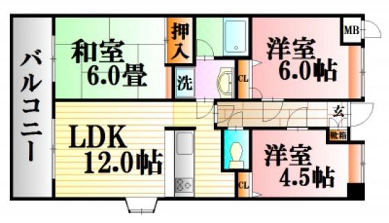 SS八木ハイツ(3LDK/2階)の間取り写真