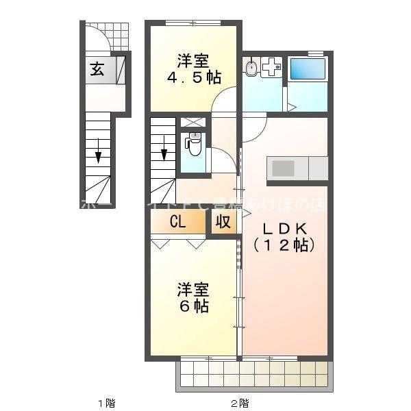 ボンフール(2LDK/2階)の間取り写真