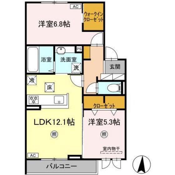 ホワイエ西川原(2LDK/1階)の間取り写真