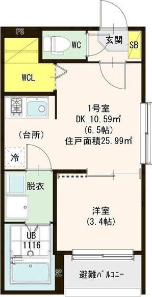 リバーガーデン中村中町(1DK/3階)の間取り写真