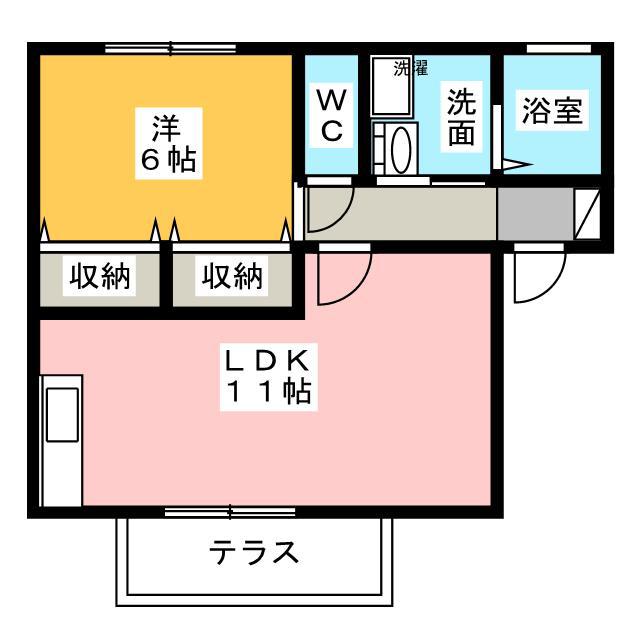 トゥール・ビヨン B(1LDK/1階)の間取り写真