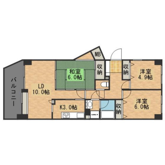 ダイアパレス海田(3LDK/14階)の間取り写真