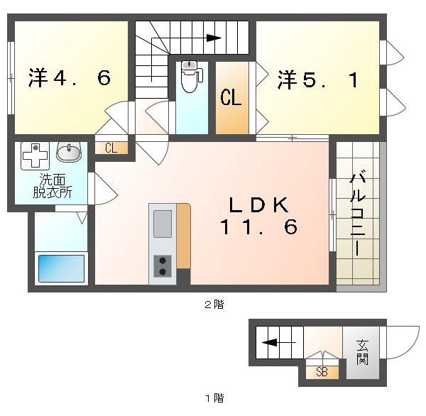 アムールメゾン(2LDK/2階)の間取り写真