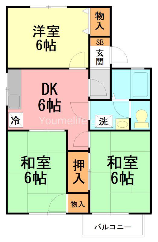 プラムハイツC(3DK/2階)の間取り写真