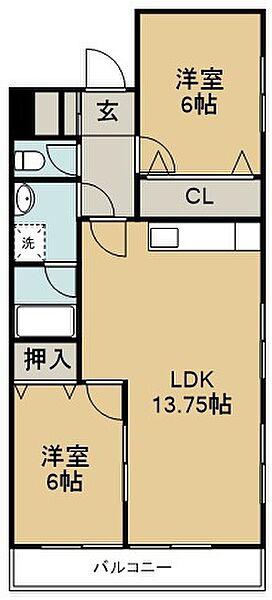 サンステージ北沖洲I(2LDK/1階)の間取り写真