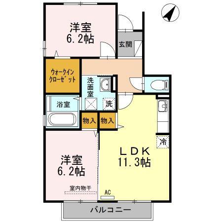 カーザ ナチュラーレ B棟(2LDK/2階)の間取り写真