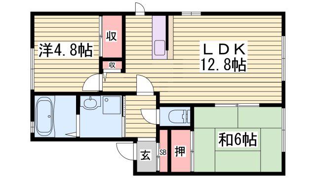 フレグランス鵤B(2LDK/1階)の間取り写真