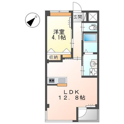 ユニヴァリィ県庁東(1LDK/4階)の間取り写真